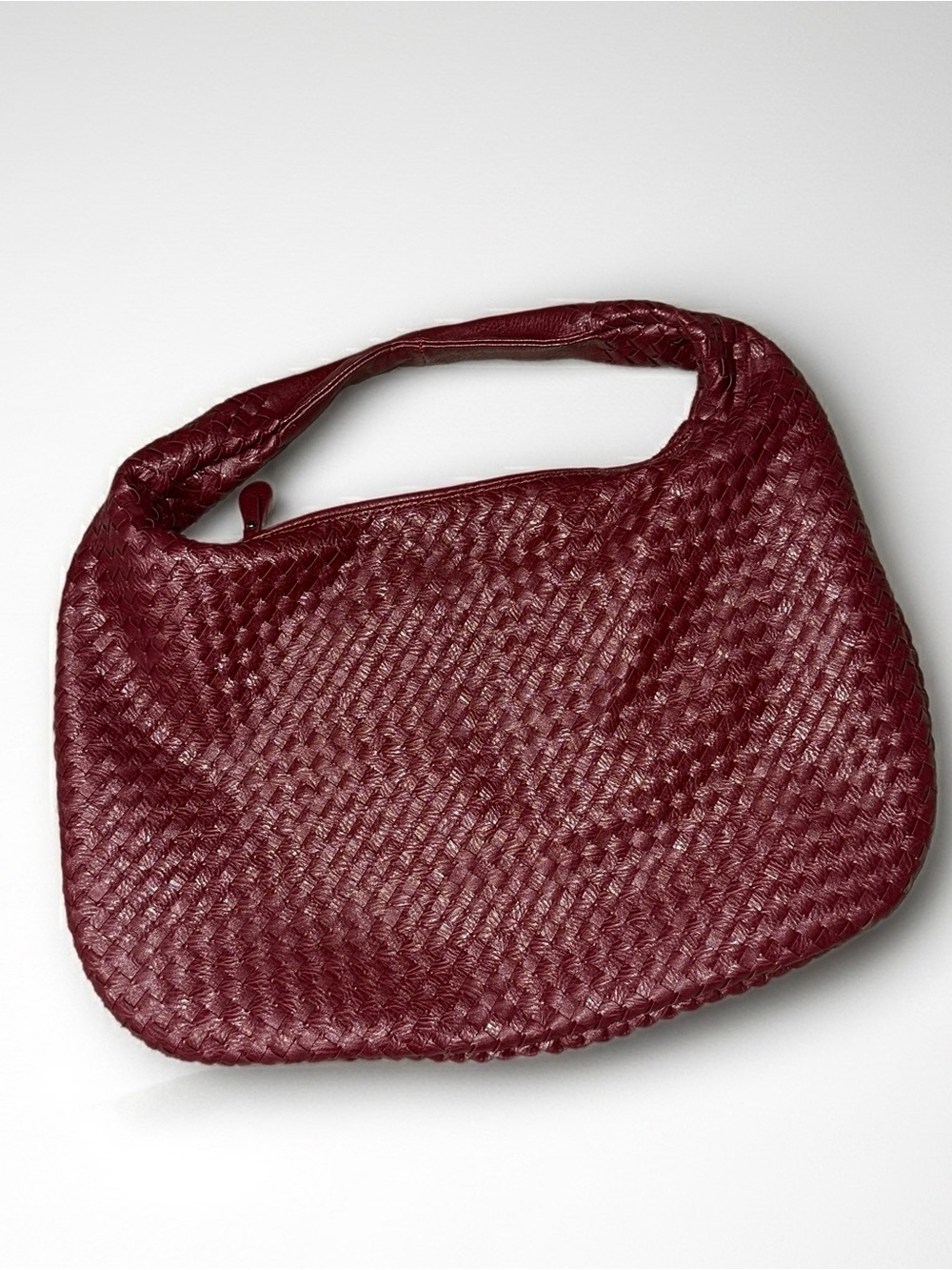 Burgundy Woven Tote Bag | Large Vegan Leather Shoulder Bag